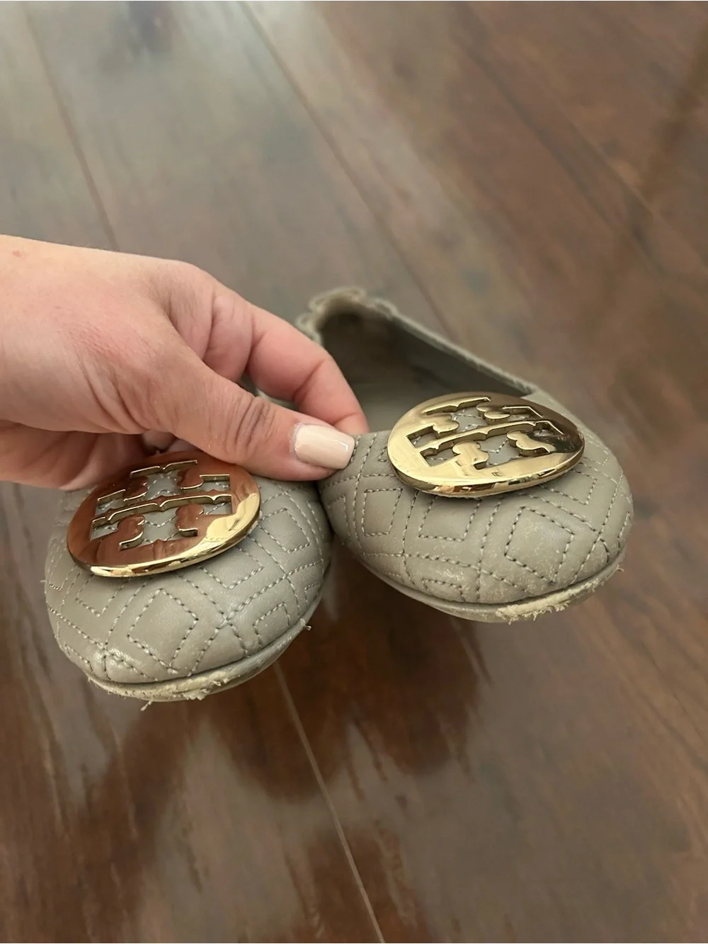 Tory Burch Gray Quilted Reva Ballet Flats